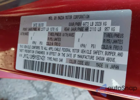 2021 Mazda Mazda6 Sport from USA, damaged, VIN JM1GL1UM5M1601431